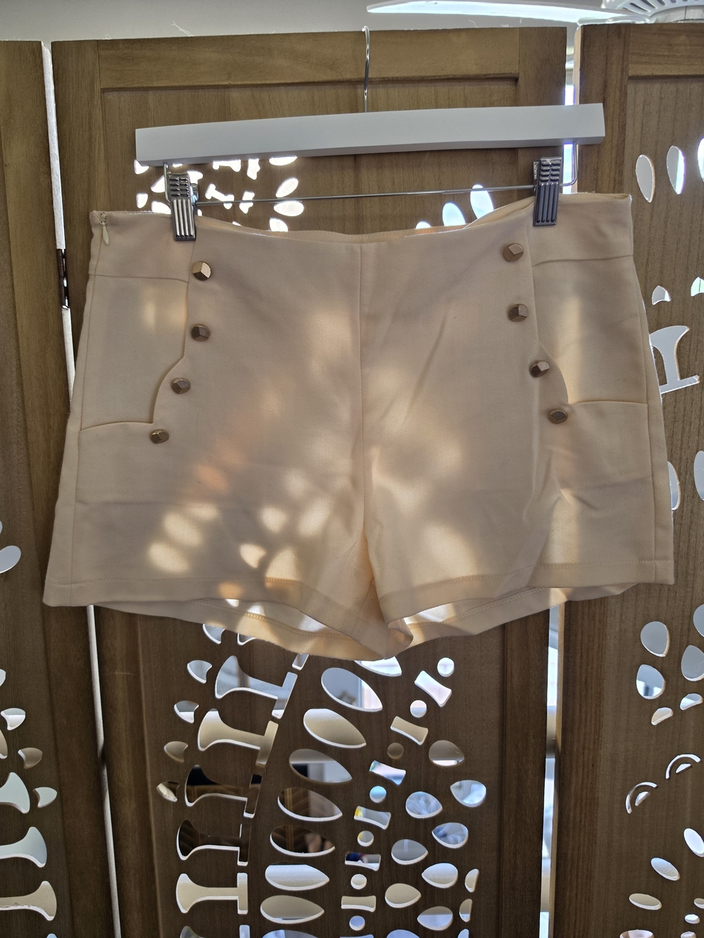 Low-Rise Cream  Shorts with Decorative Buttons